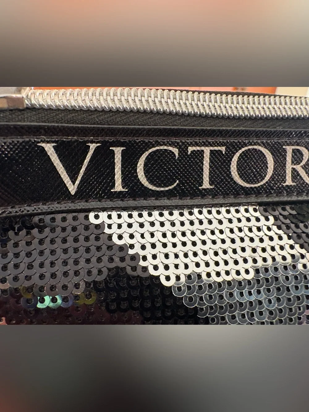 Victoria's Secret Black & Silver Chevron Sequin Wristlet